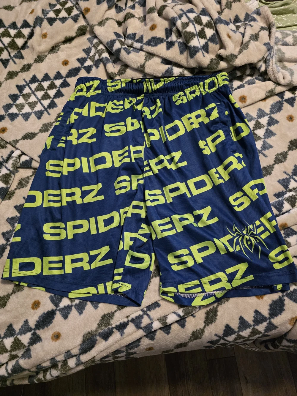 Spiderz Men’s Navy Blue & Neon Green Athletic Shorts